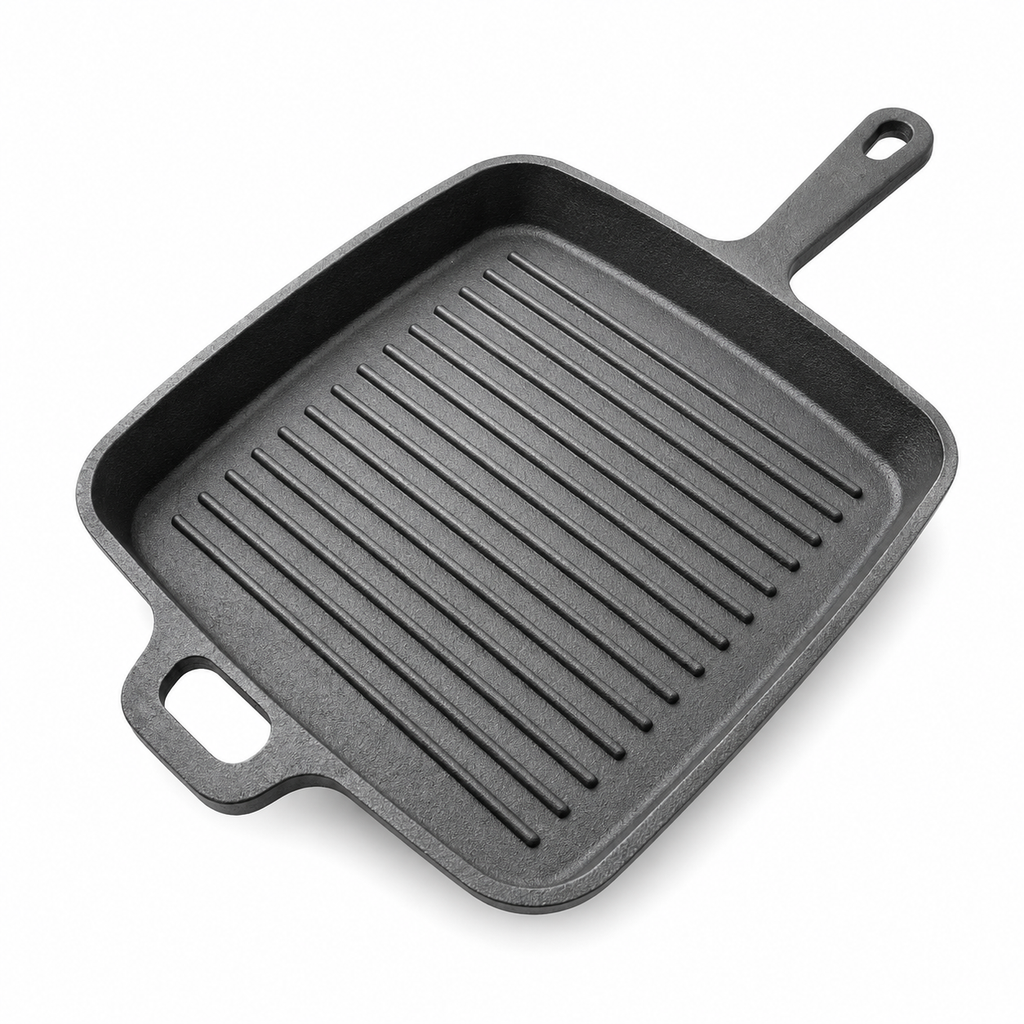 Mithlife Cast Iron Grill Pan Long Handle | Pre-Seasoned Heavy Duty Grill Pan for Chicken, Fish & BBQ