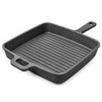 Mithlife Cast Iron Grill Pan Long Handle | Pre-Seasoned Heavy Duty Grill Pan for Chicken, Fish & BBQ