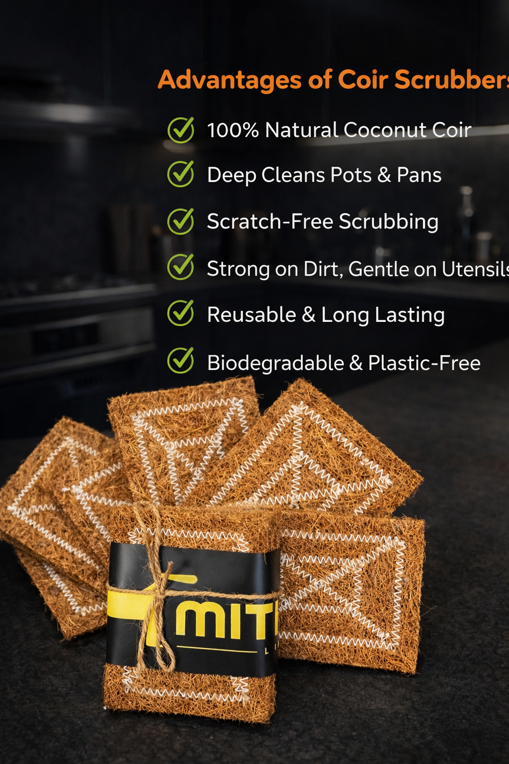 Coir scrubber made from coconut fiber 100% natural