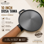 Mithlife 10 Inch Cast Iron Dosa Tawa with Single Handle | Pre-Seasoned | Naturally Non-Stick | Induction & Gas Compatible
