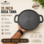 Mithlife 10 Inch Cast Iron Dosa Tawa with Double Handle | Pre-Seasoned | Naturally Non-Stick | Induction & Gas Compatible