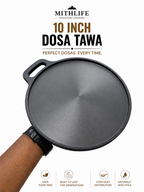 Mithlife 10 Inch Cast Iron Dosa Tawa with Single Handle | Pre-Seasoned | Naturally Non-Stick | Induction & Gas Compatible