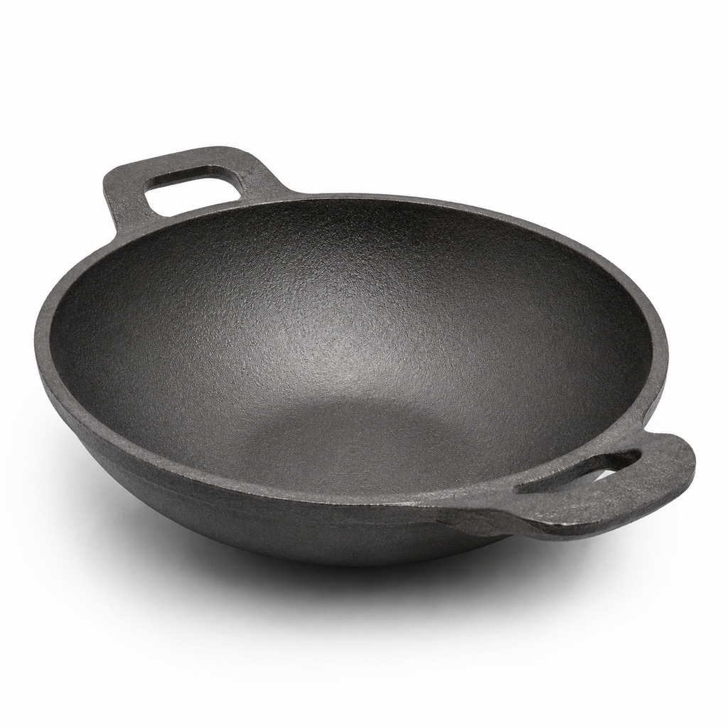 Mithlife 8-Inch Flat Bottom Cast Iron Kadai | Pre-Seasoned