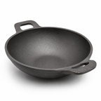 Mithlife 8-Inch Flat Bottom Cast Iron Kadai | Pre-Seasoned