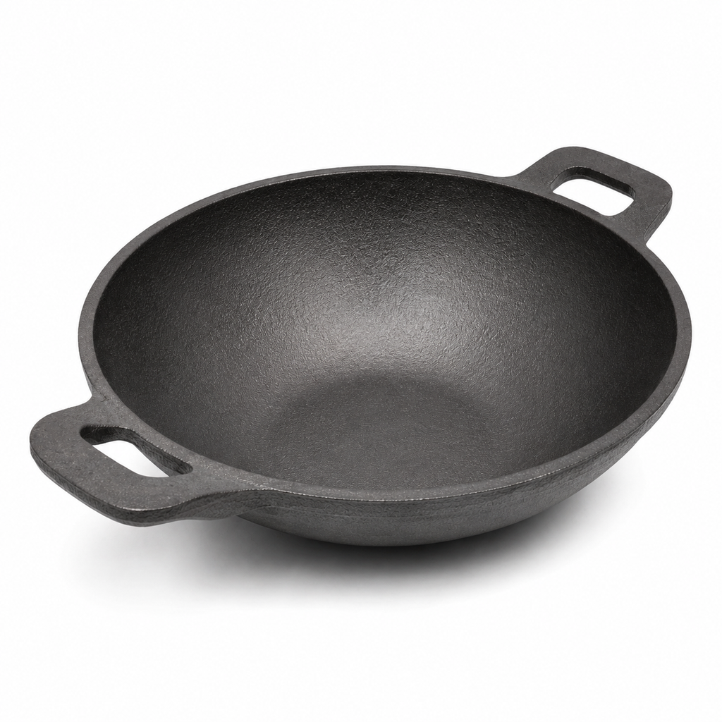 Mithlife 8-Inch Flat Bottom Cast Iron Kadai | Pre-Seasoned