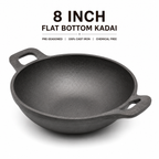 Mithlife 8-Inch Flat Bottom Cast Iron Kadai | Pre-Seasoned