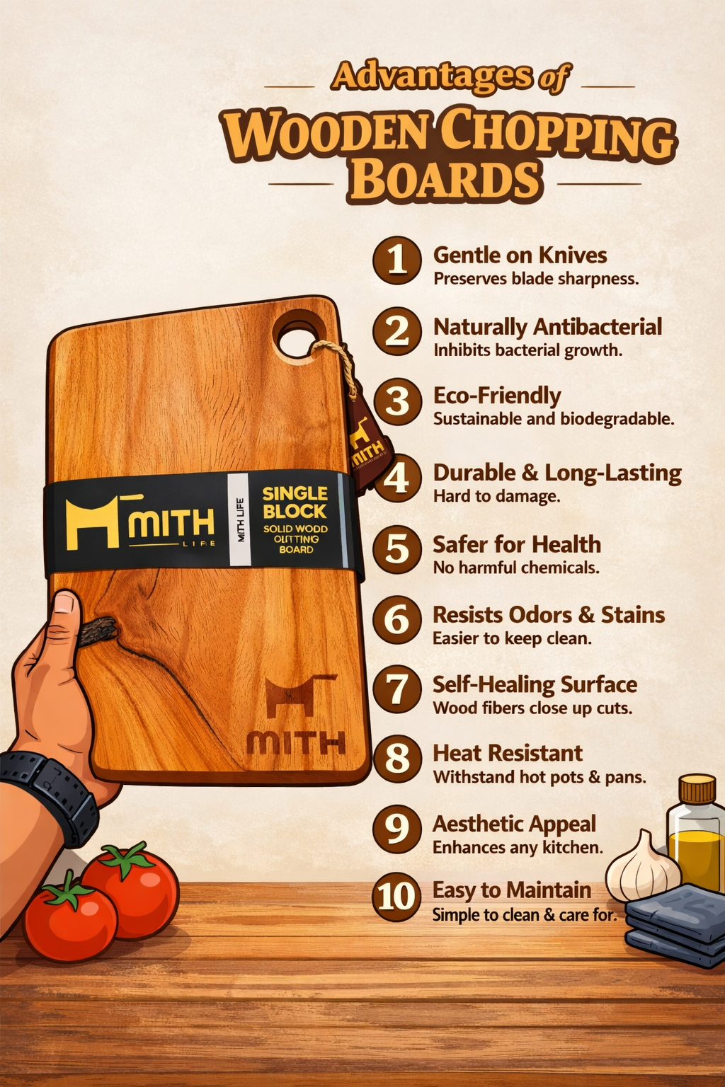 Mithlife Solid wood chopping board Made of 100% Natural wood