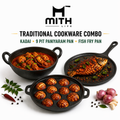 Mithlife Traditional Cookware Combo – kadai + 9 Pit Paniyaram Pan + Fish Fry Pan