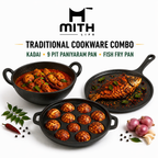 Mithlife Traditional Cookware Combo – kadai + 9 Pit Paniyaram Pan + Fish Fry Pan