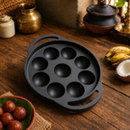 Mithlife Heavy Duty Pre-Seasoned Cast Iron Unniyappam/Kuzhi Paniyaram Pan – 9 Cavity
