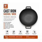 Mithlife Traditional 10 Inch Cast Iron Kadai | Pre-Seasoned Heavy Duty Cookware