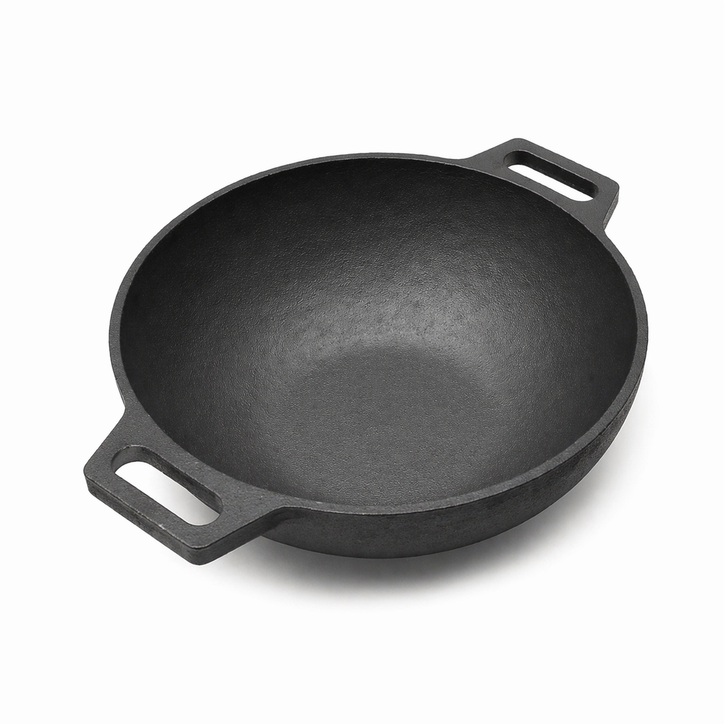 Mithlife Traditional 10 Inch Cast Iron Kadai | Pre-Seasoned Heavy Duty Cookware