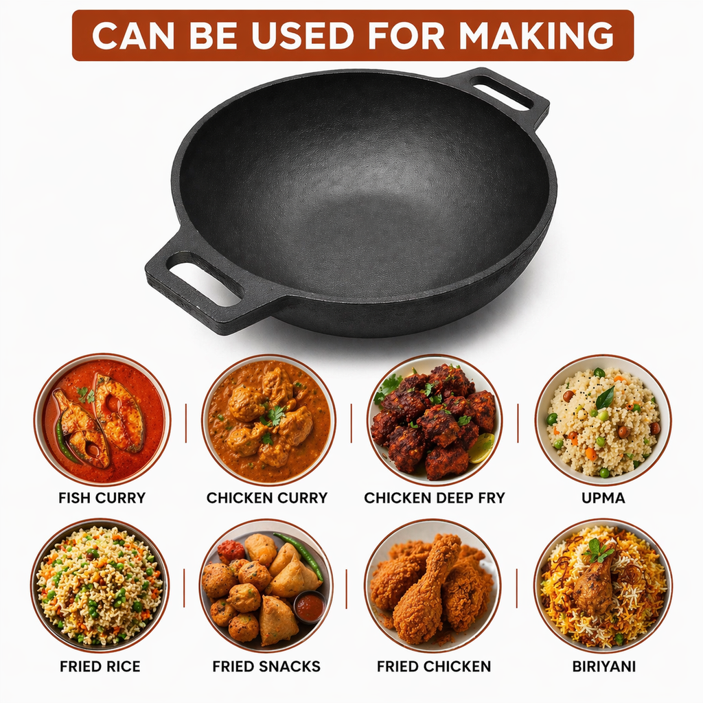Mithlife Traditional Cookware Combo – kadai + 9 Pit Paniyaram Pan + Fish Fry Pan
