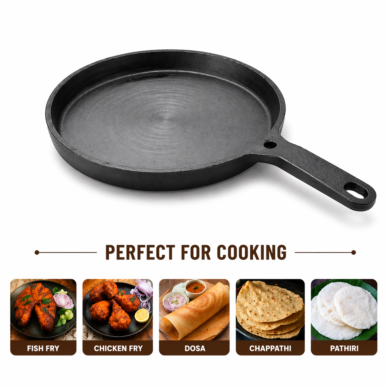 Mithlife Cast Iron Fish Fry Pan 10 Inch | Even Heating | Pre-Seasoned