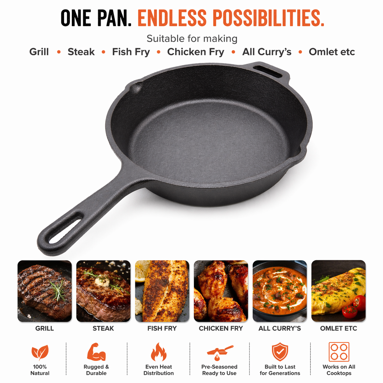 Mithlife Pre-Seasoned 10 Inch Cast Iron Skillet