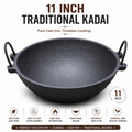 Mithlife Traditional Cast Iron Kadai – 11 Inch | Pre-Seasoned Heavy Duty Cookware