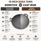 Mithlife Cast Iron Dosa Tawa 12 Inch | Double Handle | Pre-Seasoned