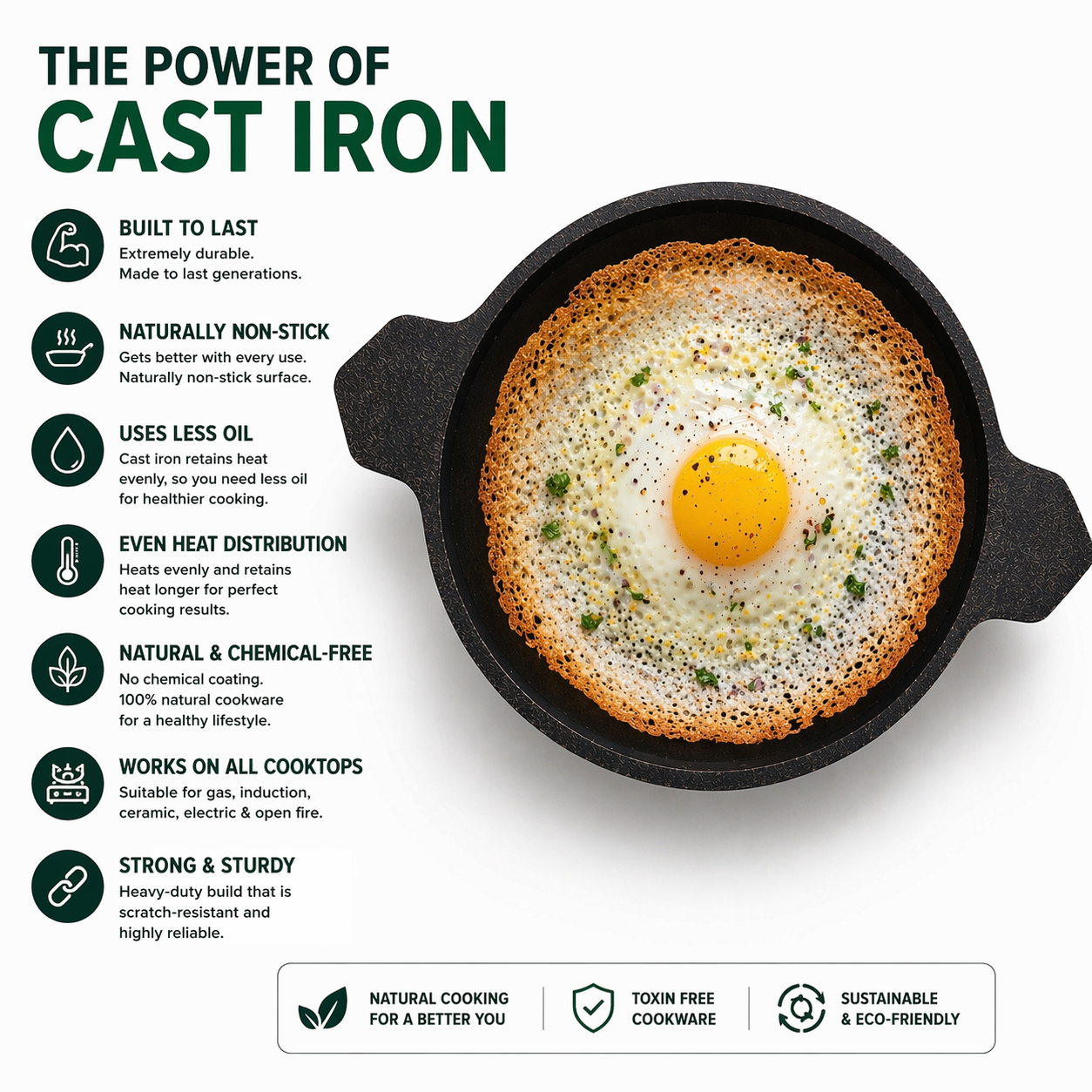 Unniyappam Pan (9 Pit) + Appachatty 8 Inch Combo | Traditional Cast Iron Cookware pre seasoned