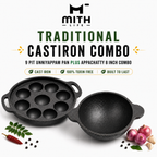 Unniyappam Pan (9 Pit) + Appachatty 8 Inch Combo | Traditional Cast Iron Cookware pre seasoned