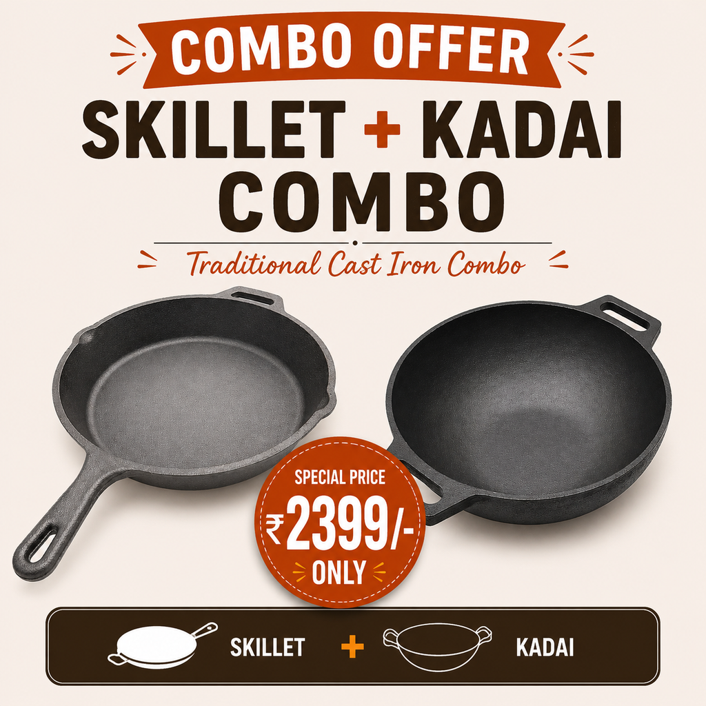 MITHLIFE Pre-Seasoned Cast Iron Combo – 10 Inch Skillet + 10 Inch Kadai