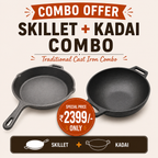 MITHLIFE Pre-Seasoned Cast Iron Combo – 10 Inch Skillet + 10 Inch Kadai