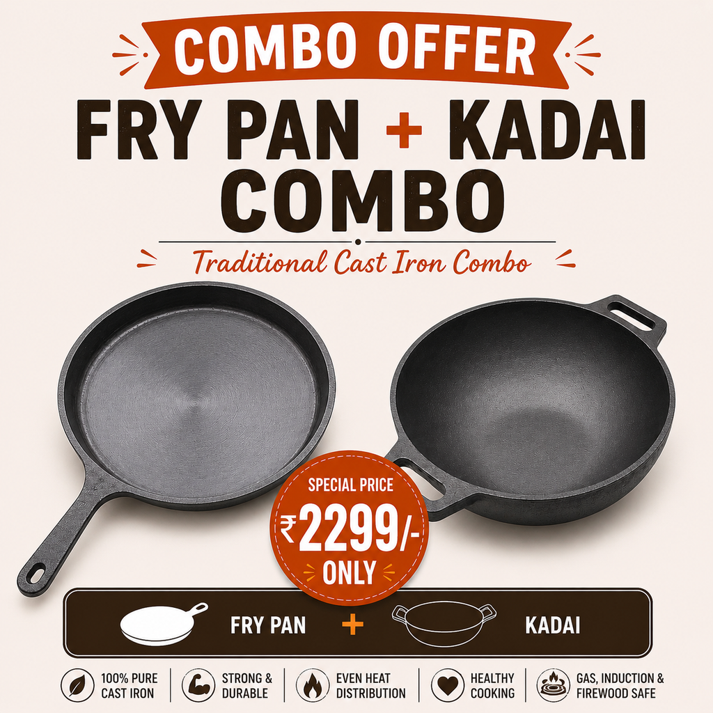 MITHLIFE Pre-Seasoned Cast Iron Combo – 10 Inch fry pan + 10 Inch Kadai