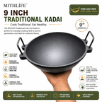 MITHLIFE 9 Inch Traditional Cast Iron Kadai – Pre-Seasoned Pure Cast Iron Cookware