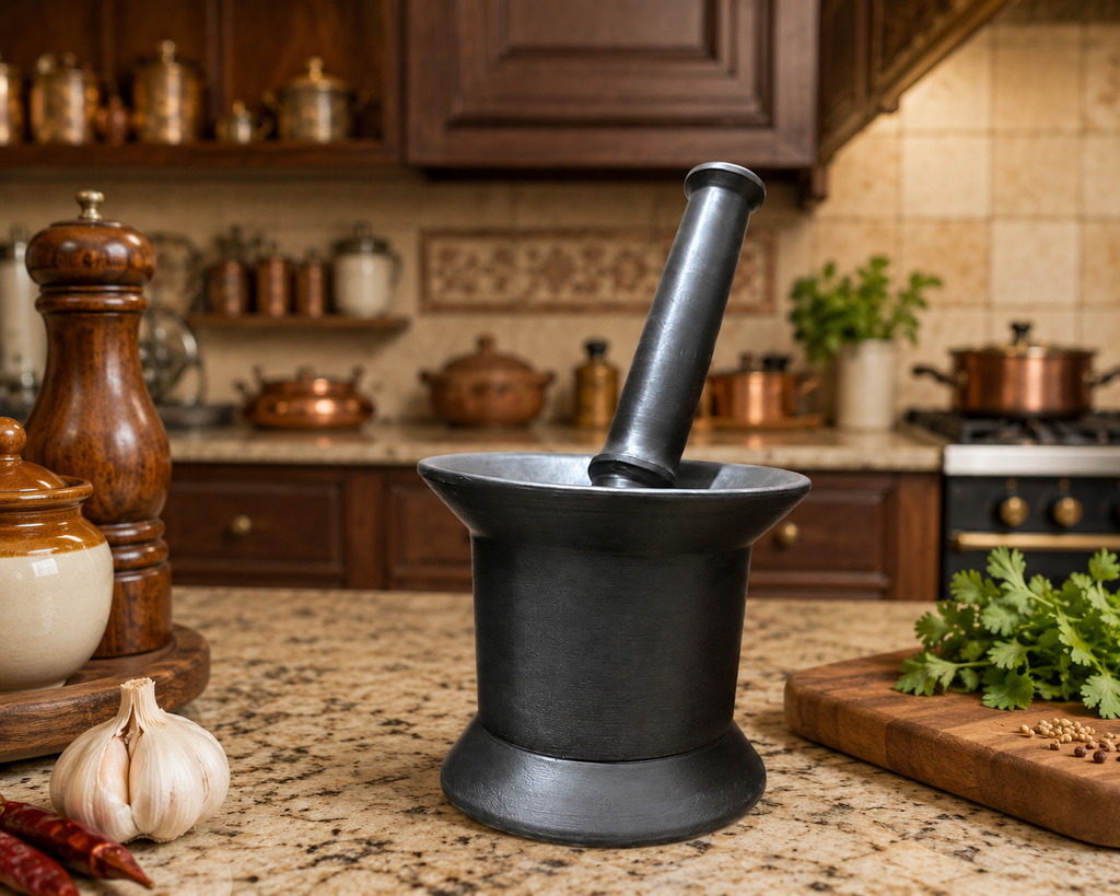MITHLIFE Cast Iron Pre-Seasoned Mortar & Pestle – Traditional Heavy Duty Kitchen Grinder