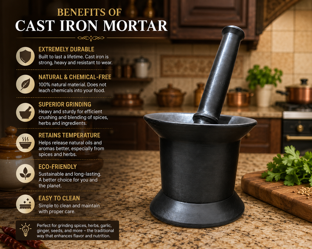 MITHLIFE Cast Iron Pre-Seasoned Mortar & Pestle – Traditional Heavy Duty Kitchen Grinder