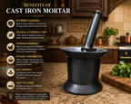 MITHLIFE Cast Iron Pre-Seasoned Mortar & Pestle – Traditional Heavy Duty Kitchen Grinder