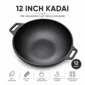 Mithlife 12 inch pre seasoned Castiron kadai flat bottom