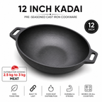 Mithlife 12 inch pre seasoned Castiron kadai flat bottom