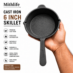 Mithlife 6 Inch Cast Iron Skillet | Pre-Seasoned Mini Fry Pan for Cooking, Baking & Serving