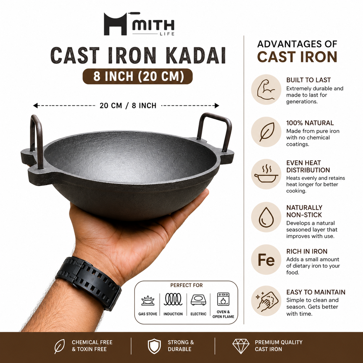 Mithlife 8 inch Cheenachatti Preseasoned ready to cook
